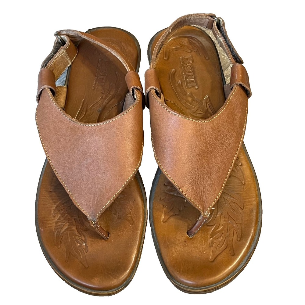 Born Trini Sandals T-Strap Thong Slingback Brown Leather Womens 9 EU 40.5